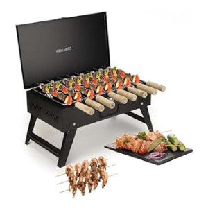Wellberg Briefcase Charcoal Barbecue Grill with skewers And Grill Multifunctional, | BLACK