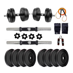 BULLAR Adjustable Dumbbells Set 8 Kg to 20 Kg with Pair of Dumbbell Rods and PVC Weight Plates with Gym Accessories (20 kg)