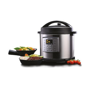 Usha iChef 6 Litre Electric Pressure Cooker | 1000W | 10 Indian Preset Menu | Keep Warm Fuction | Delay Timer | Slow Cooker | Automatic Rice Cooker, Steamer & More (Stainless Steel)