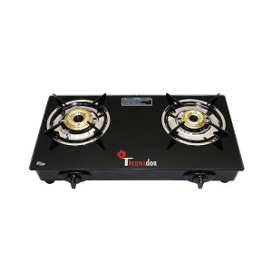 Thermador Toughened ISI Certified 2 Brass Burner Glass Top Gas Stove (LPG Use Only, Auto Ignition, Black)