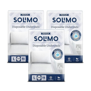 Amazon Brand - Solimo Premium Underpads, Large (Size: 90 X 60 cm), Unisex, High Absorbency, Super soft, Pack of 30 (10 Units x 3 Packs)