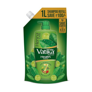 Dabur Vatika Health Shampoo - 1L (Refill Pouch) | With 7 natural ingredients | For Smooth, Shiny & Nourished Hair | Repairs Hair damage, Controls Frizz | For All Hair Types | Goodness of Henna & Amla