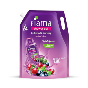 Fiama Body Wash Shower Gel Blackcurrant & Bearberry, 1.5L Bodywash Refill Value Pouch for Women & Men with Skin Conditioners for Moisturised Skin & Radiant Glow, Suitable for All Skin Types