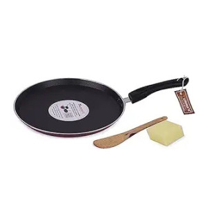 Mumma's LIFE Non Stick Dosa Tawa with Sturdy Riveted and Bakelite Handle (Induction and Gas Stove Friendly), Non Toxic and PFOA Free, 24 Months Warranty (25CM, RED)