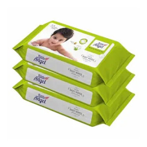 Little Angel Super Soft Cleansing Baby Wipes, 216 Count, Enriched with Aloe Vera & Vitamin E, pH Balanced, Dermatologically Tested & Alcohol-free, Pack of 3, 72 count/pack