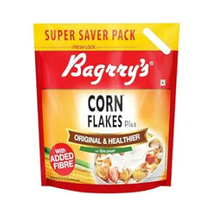 Bagrry's Corn Flakes Plus 1.2kg Pouch | Original and Healthier | Low Fat & Cholesterol | High Fibre | Deliciously Crunchy | All Natural CornFlakes | Breakfast Cereal