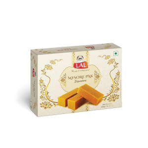 Lal Sweets Special Mysore Pak Signature | Made with Special Cow Desi Ghee | Melts in Mouth | Healthy and Delicious Sweets | Traditional Taste of Mysuru | Premium Box | Indian Mithai - 400gm