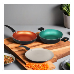 SigriWala SigriWala Tri-Color Combo Set:Tawa, Frying Pan, and Kadai Aluminium Non-Stick Coated Cookware Set  (Aluminium, 3 - Piece)