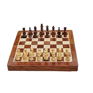 BCBESTCHESS Wooden Handcrafted Foldable Magnetic Chess Board Set with Magnetic Pieces and Extra Queens for 2 Players Kids and Adults (10x10 Inches, Brown)