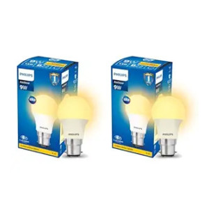 PHILIPS 9W B22 LED Warm White/Yellow Bulb, Pack of 2