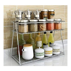 Pla Dish Drainer Kitchen Rack Steel Stainless Steel 2-Tier Spice Rack Container Organizer/Basket for Boxes Utensils Dishes Plates for Home and Kitchen | Multipurpose Kitchen Storage Shelf Shelves Holder Stand Rack (38 x 15 x 28)