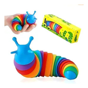 COOLCOLD Toys for Kids | Slug Fidget, Kids Toys for 2-5 Years | with Pop it Toy Stress Relief Sensory Clicky Sound Making | Flexible Stretchable Joints Caterpiller Toy for Anxiety,(19CM, Rainbow)