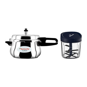 Butterfly Curve Stainless Steel Outer Lid Pressure Cooker, 5.5 Litre & Butterfly Premium Vegetable Chopper 900 Ml, Blue