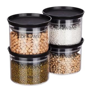 Floraware Plastic Storage Jar and Container Set I Air Tight & BPA Free Containers for Kitchen Storage Set I Grocery Kitchen Container Set I Multipurpose Jar, 600 ML Each (Black, 2)
