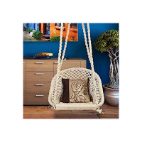 Halder Jute Regular Indoor Outdoor D Shape Hanging Swing Chair (Cotton, White, 150 * 65 * 72 cm)