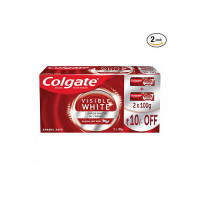 Colgate Visible White Teeth Whitening Toothpaste, Pack of 200g ​ (100g X 2), with Whitening Accelerators for Tobacco Stain Removal & Teeth Whitening, Colgate Toothpaste with Minty Flavor for Everyday Fresh Breath