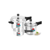 Pigeon by Stovekraft Aluminium Outer Lid Pressure Cooker Combo 2 litre, 3 litre, and 5 litre, Induction Base - 12685 (Silver)