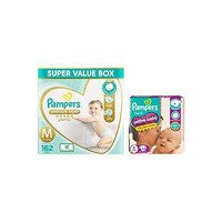 Pampers Premium Care Pants, Medium size baby diapers (MD), 162 Count, Softest ever Pampers pants & Pampers Active Baby Taped Diapers, Small size diapers, (SM) 46 count, taped style custom fit