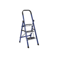 Amazon Basics Super Clamber - Non-Trip and Flat-Foldable Step Ladder, with Anti-Skid Steps, 3 Steps (Steel, Blue & White)