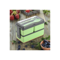 Porslin Compartment Pista Color with Spoon and Fork Office School Collage 3 Containers Lunch Box  (1500 ml)