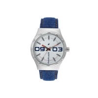 Fastrack Men Fabric Silver White Dial Analog Watch -Nm3183Sl01, Band Color-Blue
