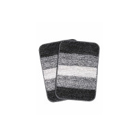 Status Contract Microfiber Striped Anti Skid Latex Back Side Set of 2 Bathmats (Black, 35X50 Cm)