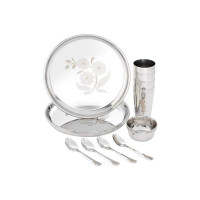 Amazon Brand - Solimo Stainless Steel Dinnerware Set, 16 Pieces, Floral