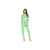 Clovia Women's Cotton Cactus Print Top & Chic Basic Pyjama Set in Green