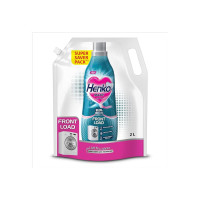 Henko Matic Front Load Liquid Detergent - 2L Refill Pouch with Nano Fiber Lock Technology, 99.9% Germ Protection, Bio Stain Power & Ultra Color Care which maintains the Newness, Color & Shine