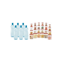 MILTON Vitro Plastic Pet Storage Jar and Container, Set of 24 & Pacific 1000 Pet Bottles 6 Pcs Set, Blue