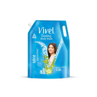 Vivel Exfoliating Body Wash, Mint & Cucumber, Moisturising Shower Gel, 1500ml, for Glowing skin and Moisturised Skin, Refill Pouch, All Skin Types