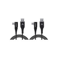 Ambrane Type C Mobile Charging Cable 3A Fast Charging, 1.5m L Shaped Braided Cable, 480Mbps Data Transfer for Smartphones, Tablet, Laptops & Other Type C Devices (ABLC10, Black) (Pack of 2)