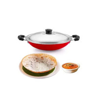 PANCA Non-Stick Aluminium Appachatti with Stainless Steel lid, 2.6mm, Red/Black, 23cm, Gas Compatible, Product Type, Has Nonstick Coating