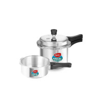 Pigeon by Stovekraft (14331) Aluminium Pressure Cooker Combo 2 Litre and 3 Litre Induction Base Outer Lid (Silver)