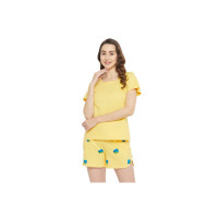 Clovia Women's Cotton Back Print Top & Shorts Set in Yellow