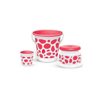 MILTON Plastic Duplex Spa 3 Piece Set, Red | 20 Litres Bucket With Mug & Stool | Bathroom Accessory Set