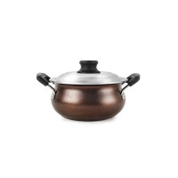 CELLO Non Stick Induction Compatible Gravy/Biryani Handi with Stainless Steel Lid, 1.5 LTR, Brown, 1.5 Liter