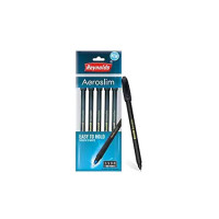 Reynolds AEROSLIM BP 5 CT POUCH - BLACK | Ball Point Pen Set With Comfortable Grip | Pens For Writing | School and Office Stationery | Pens For Students | 0.7mm Tip Size