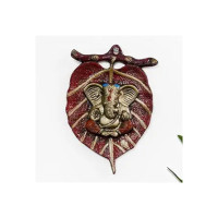DecorTwist Metal Lord Ganesha on Red Leaf Wall Hanging Sculpture Decorative Religious Showpiece for Home Wall Decor, Pooja Room, Temple & House Warming Gift Purpose