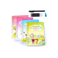 SIWUCHYE Magic Practice Copybook for Kids,4Pcs Handwriting English Study Workbook,Reusable Children's Calligraphy Letter Tracing Mathematical Drawing Set,Calligraphy Paper to Teach Kids How to Writing