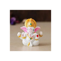 eCraftIndia White Polyresin Lord Ganesha Idol with Golden Mukut Decorative Religious Showpiece for Home Decor, Pooja Room, Temple & House Warming Gift