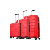 Aristocrat Chroma Set of 3 Hard Luggage (55+65+75cm) | Cabin, Medium and Large Check-in Luggage | Robust Construction with Strong Wheels, Rust-Free Trolley, Secured Zip and Combination Lock | Red