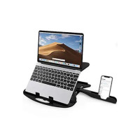 STRIFF Adjustable Laptop Tabletop Stand Patented Riser Ventilated Portable Foldable Compatible with MacBook Notebook Tablet Tray Desk Table Book with Free Phone Stand (Black)