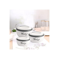Cello Sapphire | Insulated Inner Steel Casserole | Set of 3 (1500, 1000, 500) | BPA Free | Food Grade | Serving, White