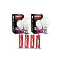 Eveready 7W LED Light Bulb | Energy Efficient| With 4KV Surge Protection for 440 V | 4 AA Batteries Included | 100 Lumens Per Watt | Cool Day Light (6500K) | Pack of 2