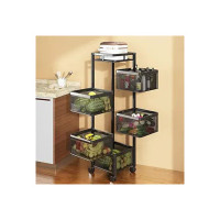 TEX-RO Kitchen Trolley with Wheels, Kitchen Organizer Items and Storage Solutions for Squre Kitchen Organizer and Kitchen Accessories Items (Black,Layer 5)