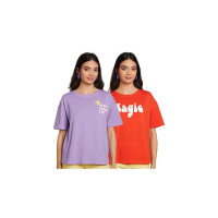 Amazon Brand - Symbol Oversized T-Shirts for Women's | Cotton Stretch | Front & Back Print | Loose T-Shirt | Combo (Pack of 2)