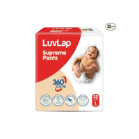 LuvLap Supreme Diaper Pants Large (LG) 9 to 14Kg, 32Pcs, 360° skin care with 10 million breathable pores, Aloe Vera for superior Rash prevention, upto 12hr protection, 5 layer super light core