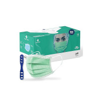 Medohealthy 3 Ply Disposable Face Masks (Pack of 50,Green) with nose pin BIS, (ISI) Certified mask with Melt blown layer,