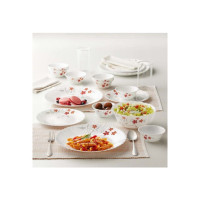 Larah by Borosil Pack of 13 Opalware ROSALIE Dinner Set  (White, Red, Microwave Safe)